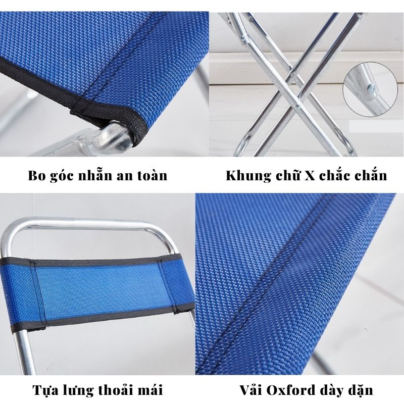 Ghế câu cá địa hình vải dù khung inox gấp gọn để du lịch dã ngoại cắm trại camping ngoài trời, cafe trà chanh