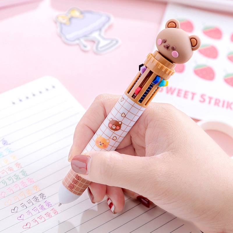 Bút Bi Hình Gấu Đa Năng Dễ Thương 0.5mm 10 Màu Tùy Chọn
