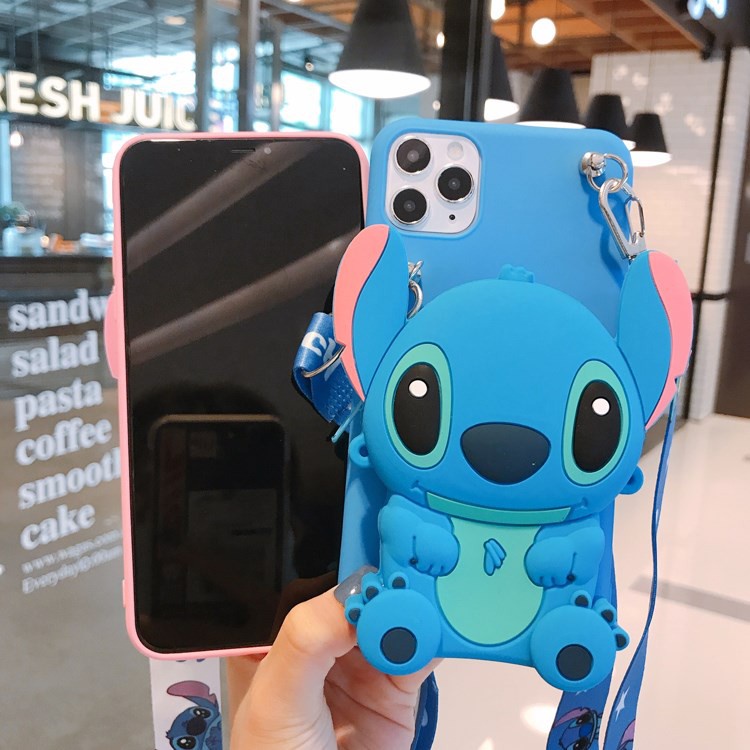 vivo 1609 1606 1611 1610 1601 1603 1716 1723 1718 1726 1713 1714 1724 1725 1727 1728 1719 3D cartoon Stitch Wallet mobile phone shell Lovely silicone wallet with hanging rope mobile phone protective case Small backpack mobile phone anti falling shell