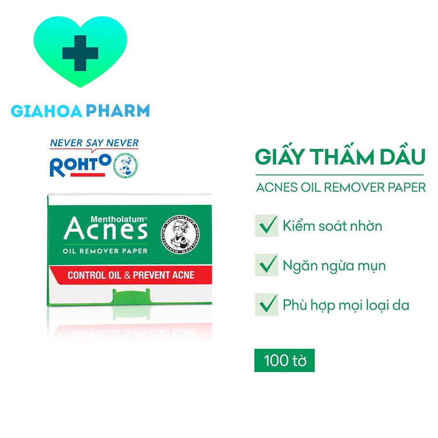 Giấy thấm dầu Acnes Oil Remover Paper (ROHTO) hút nhờn, kiềm dầu, sạch da, ngăn mụn, gói nhỏ gọn, tiện dụng (100 tờ)