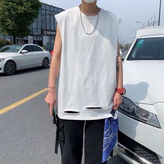 Áo tank top trơn rách gấu nam nữ đều mặc dk