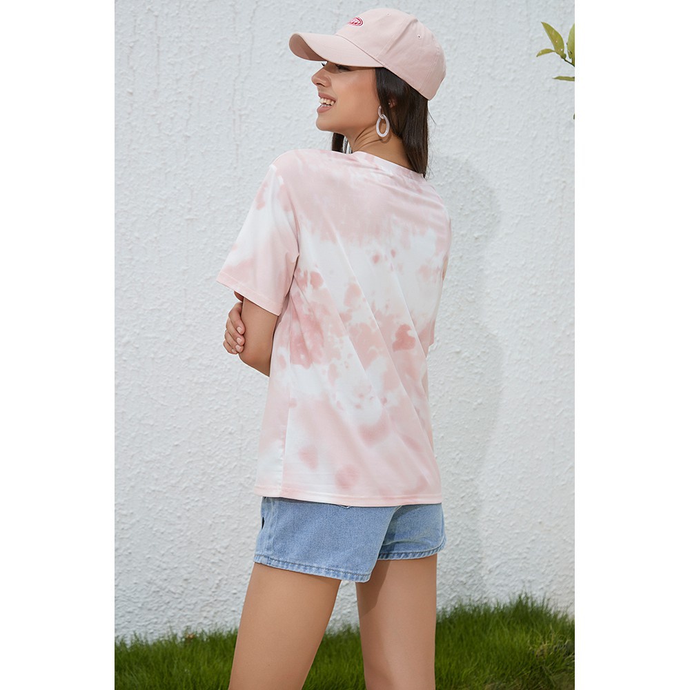 Áo thun Lovito in hoạt hình nhuộm màu oversize dáng rộng L02019 (Pink)