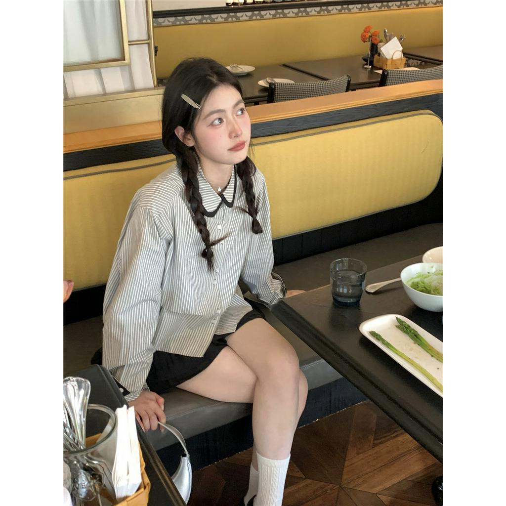 Áo Sơ Mi Kẻ Sọc Dài Tay Phối Màu Sắc Thời Trang 63493