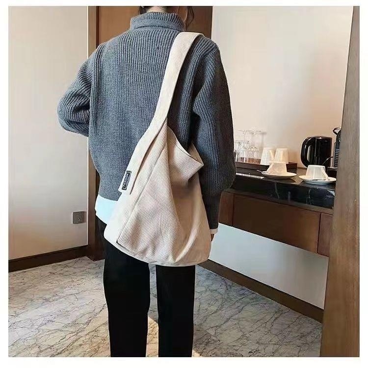 Túi tote đeo chéo đeo vai vải nhung trơn 2 màu hồng kem để laptop đi học đi chơi - XUONGMAITNT