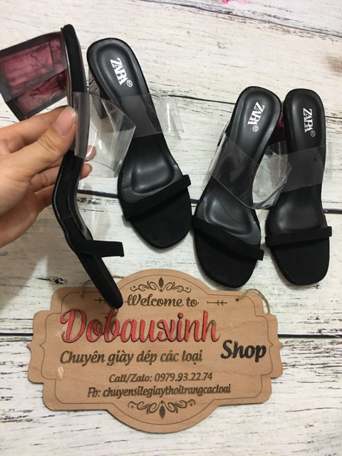 Giày Sandal phối quai trong gót tím