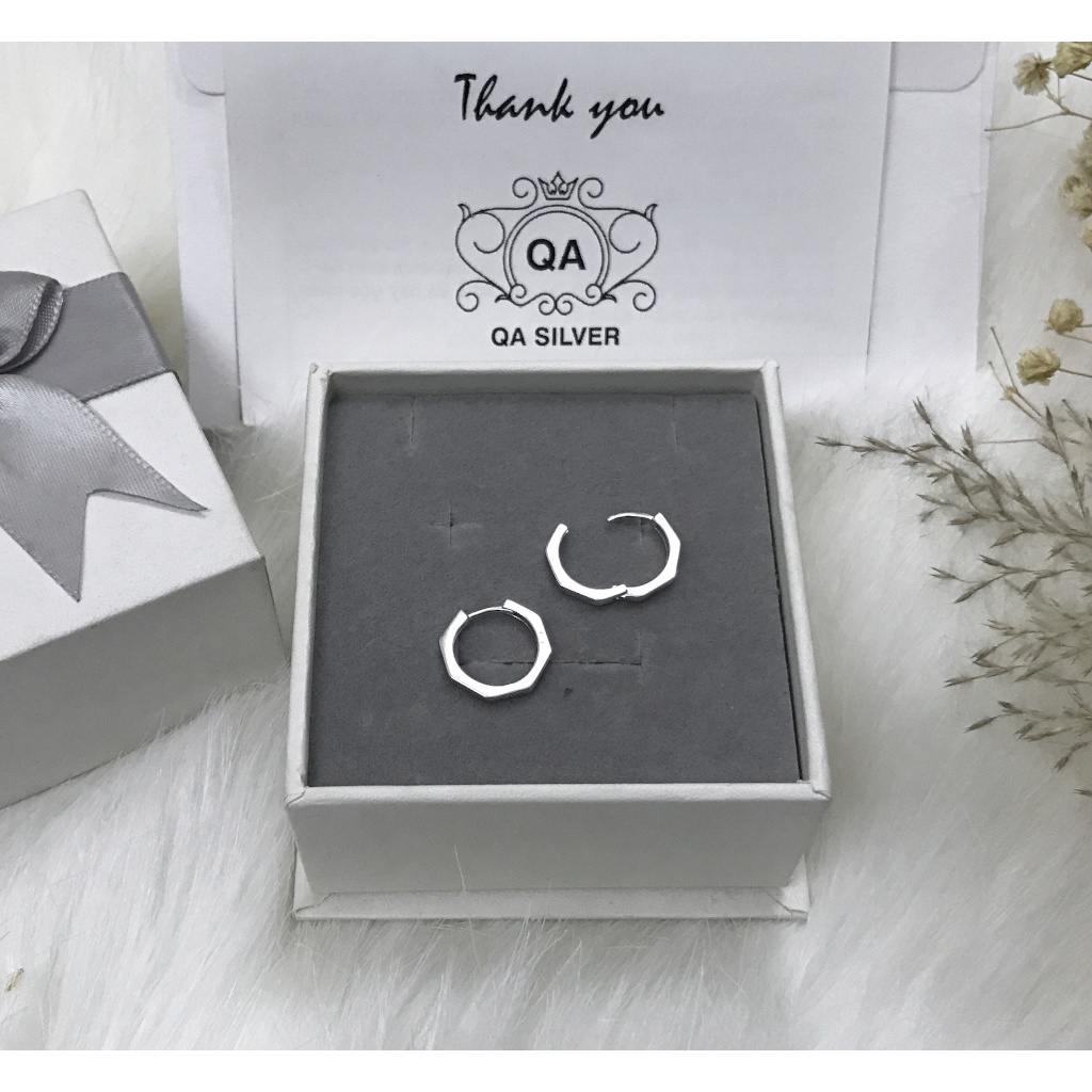Khuyên tai bạc 925 hình học bát giác 8 cạnh bông nam nữ đa giác S925 GEOMETRIC Silver Earrings QA SILVER EA191010