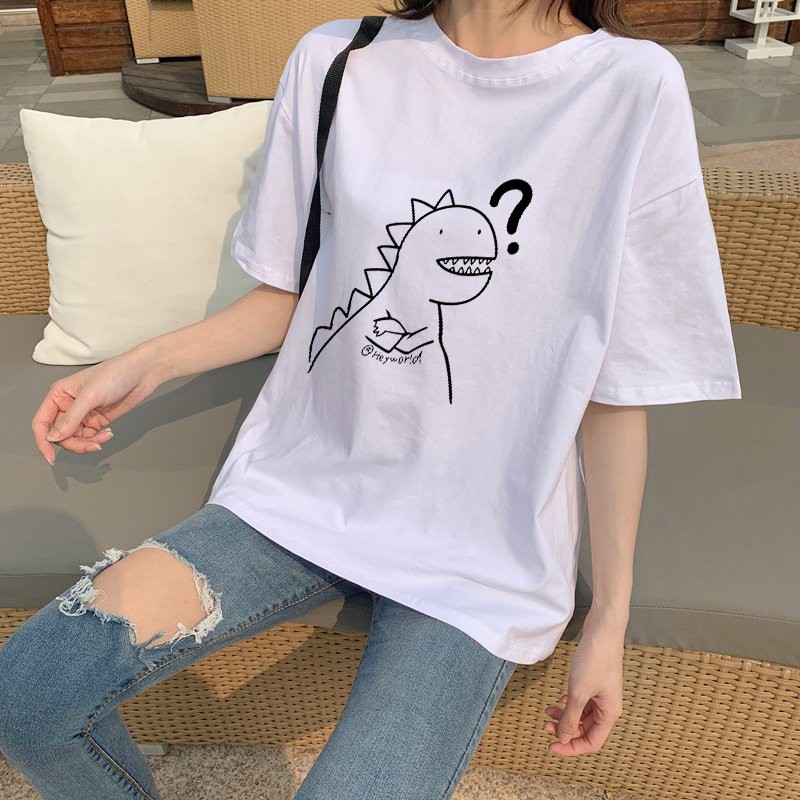 Áo Thun Nam Nữ Unisex Tay Lỡ In Nhiệt Hình Khủng Long Dấu Hỏi (ATIN05) | BigBuy360 - bigbuy360.vn