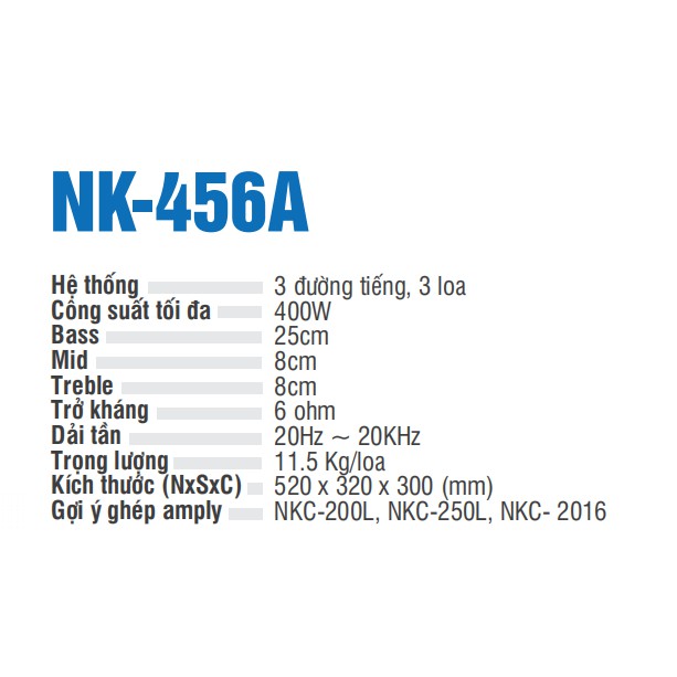 Loa treo NIKOCHI NK-456A - Công suất 400W, Hệ thống 3 đường tiếng, 3loa