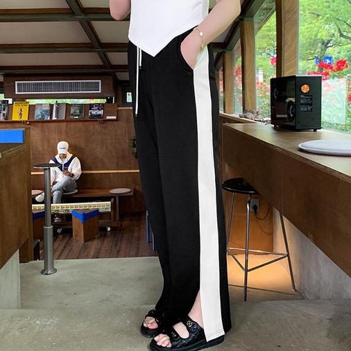 【ZHELIHANGFEI】Quần Thể Thao Lưng Cao Ống Rộng Xẻ Tà Thời Trang Năng Động