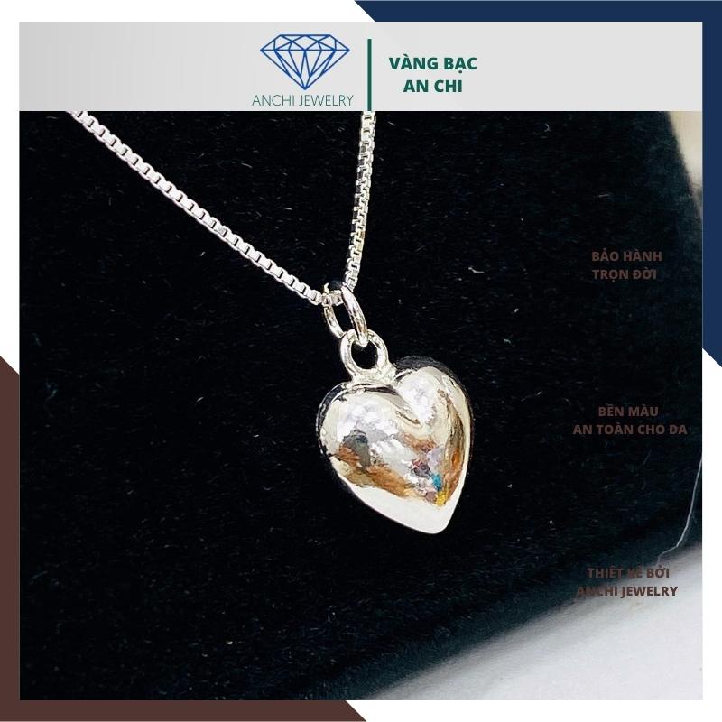 Bộ dây chuyền - lắc tay và bông tai mặt trái tim phồng, chuẩn bạc ta sáng đẹp - Anchi jewelry