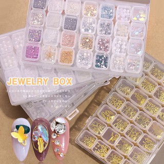 HỘP PHỤ KIỆN NAIL 28 Ô MIX ĐÁ, XÀ CỪ, CHARM ... SANG TRỌNG