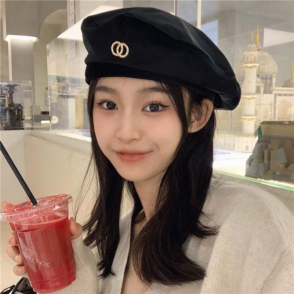 Mũ Beret Vải Nhung Phối Vòng Tròn Phong Cách Anh Quốc Đơn Giản Thời Trang Thu Đông VANES1