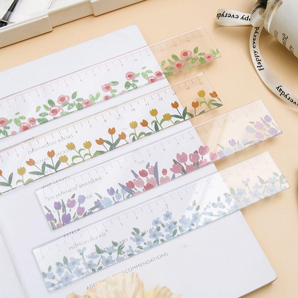 PISTA Thước Kẻ Trong Suốt Họa Tiết Hoa Tinh Tế Sáng Tạo Cho Học Sinh / Văn Phòng