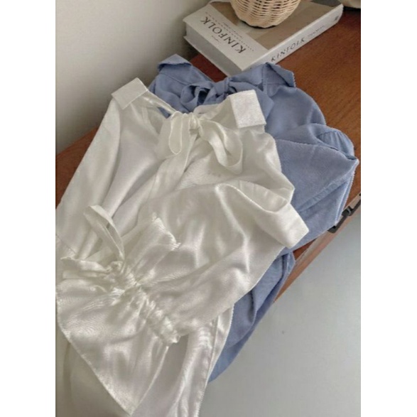 áo sơ mi tay bồng cổ bẻ cột nơ sau