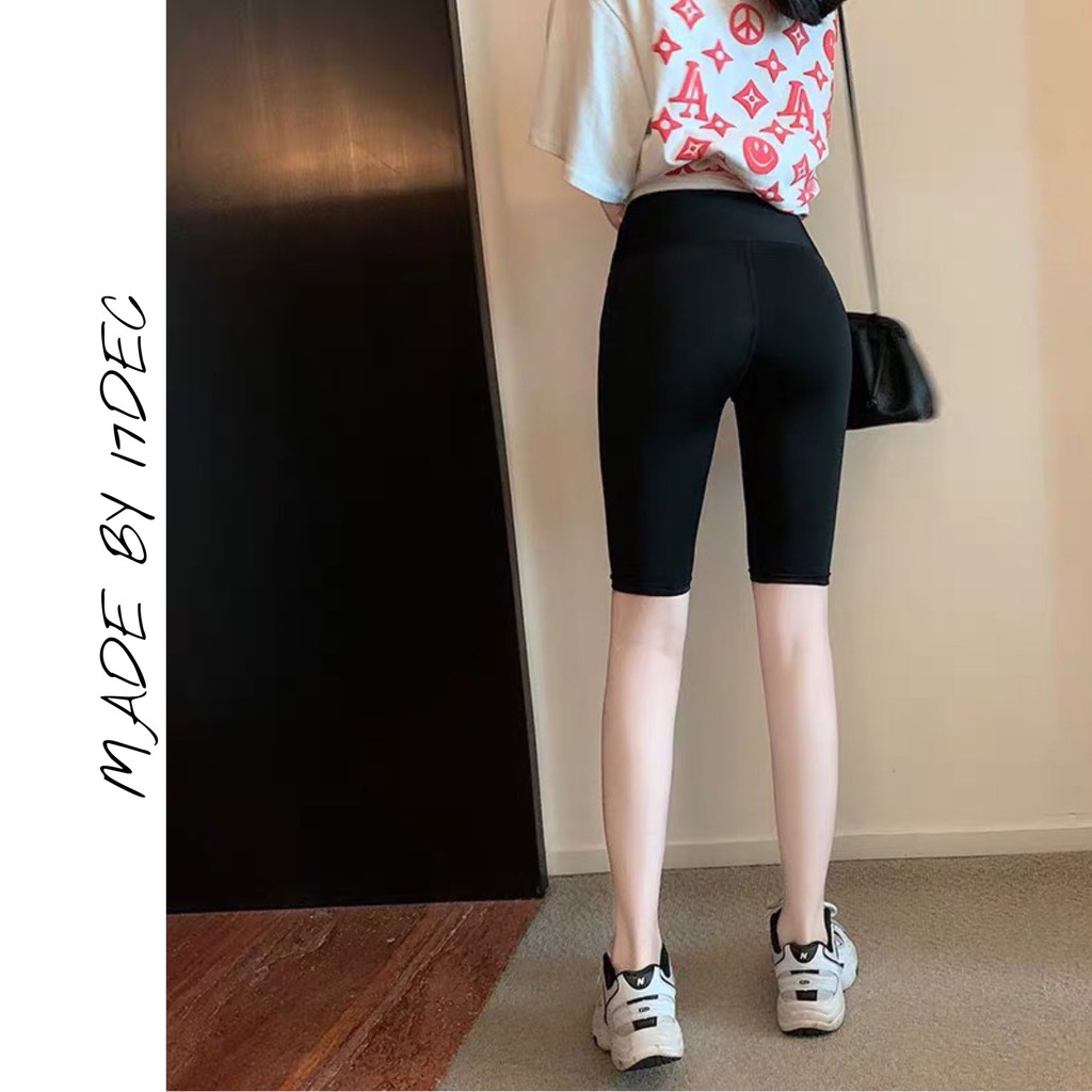 Quần legging lửng 17DEC, quần thun cotton ngố đùi nữ dáng ôm cạp cao màu đen