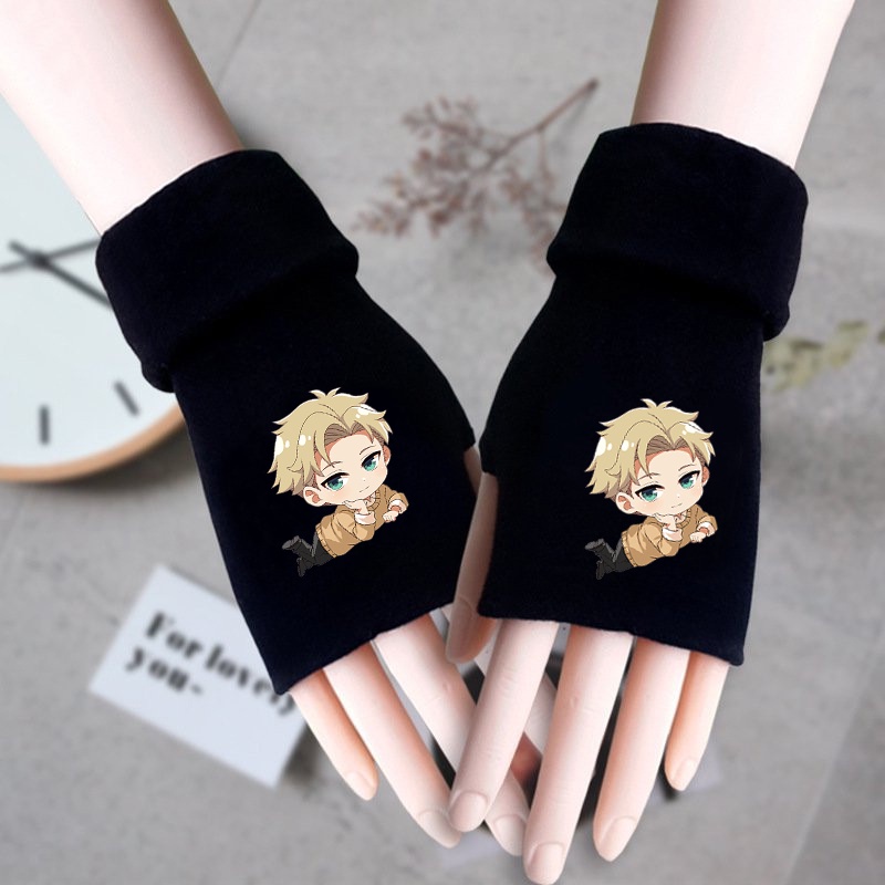 Găng tay len đen in hình nhân vật SPY x Family ver nằm gia đình điệp viên anime chibi thời trang ấm áp xinh xắn