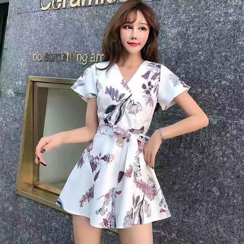 Jumpsuit Lưng Cao In Họa Tiết Thời Trang Retro Hàn Quốc 2020 Cho Nữ