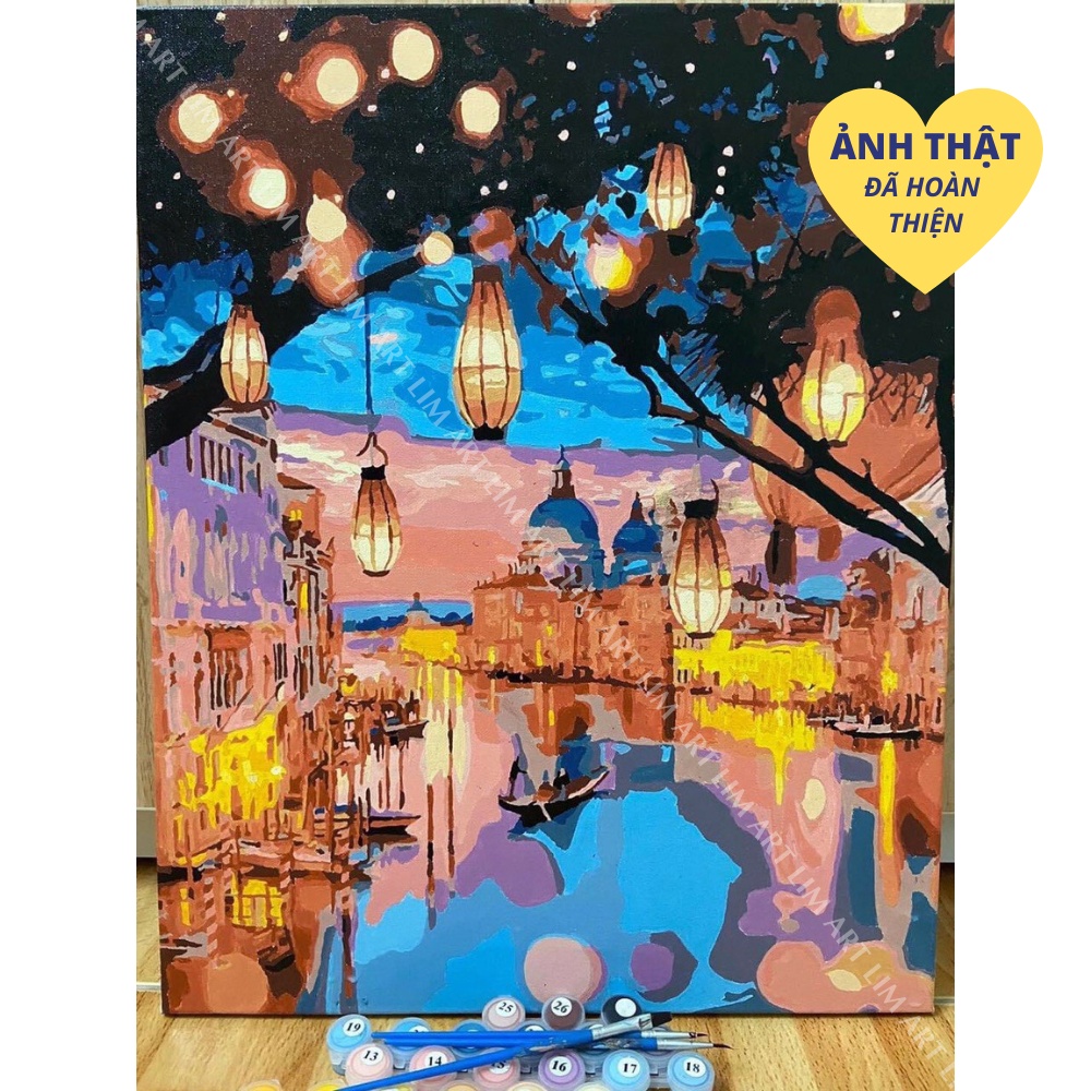 Tranh sơn dầu số hóa tự tô có khung chuẩn màu LIM Art - Tranh tô màu theo số đêm venice