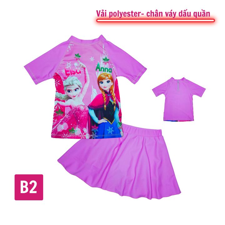 Đồ bơi bé gái tay ngắn hình elsa 11-40kg, quần giả váy tạo cảm giác tự tin- thoải mái - Tomchuakids