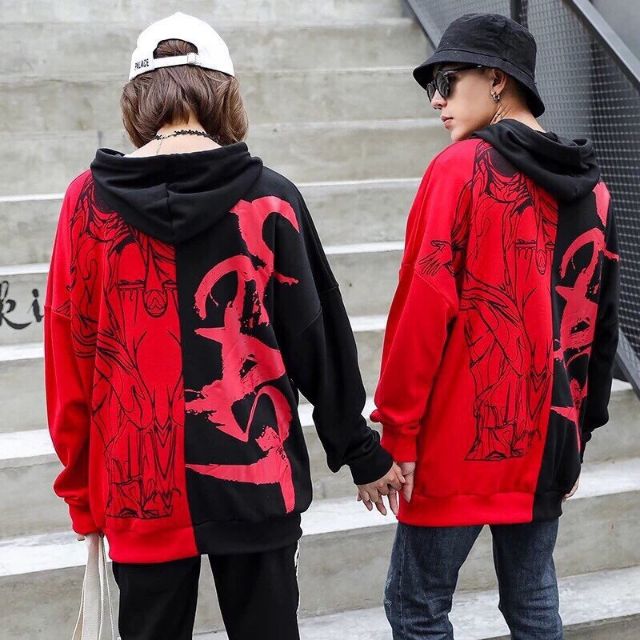 ÁO HOODIE NỈ BÔNG UNISEX PHỐI MÀU ĐỎ ĐEN TRẮNG ÁO KHOÁC NỈ CÓ NÓN FORM RỘNG ÁO THU ĐÔNG HÈ ÁO CẶP NAM NỮ CÁNH THIÊN THẦN