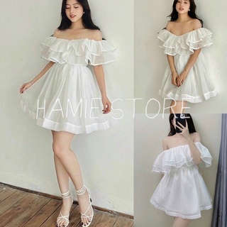 Đầm xòe nữ dáng ngắn thiết kế trễ vai voan tầng HNL306, váy hàn quốc thiết kế dự tiệc bánh bèo