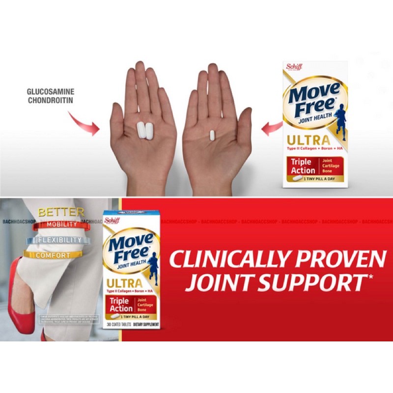 🏃🏻‍♂️🏃🏻‍♀️ Viên Uống Bổ Xương Move Free Joint Health Ultra Triple Action 75 Viên của Mỹ