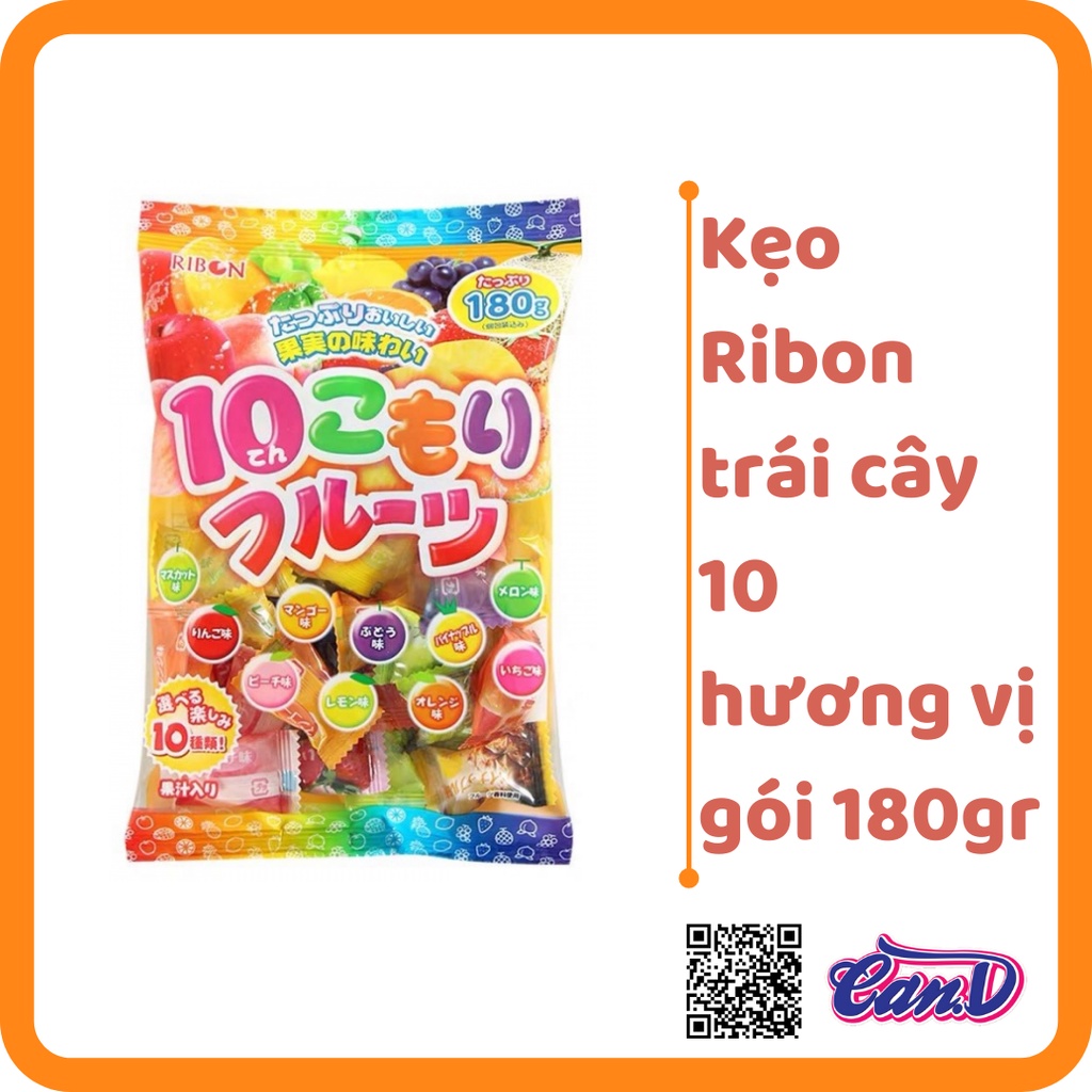 Kẹo Ribon trái cây 10 hương vị gói 180gr