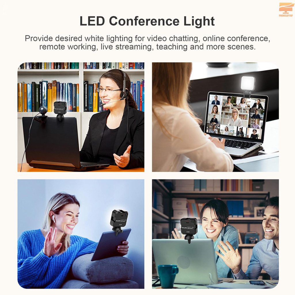 Lapt VIJIM LED Video Conference Light Fill Light with Clip 4W 5600K Daylight Brightness Dimmable SOS Mode with Built-in 1200mAh Battery for Laptop Tablet Phone Video Chatting Online Teaching Remote Working