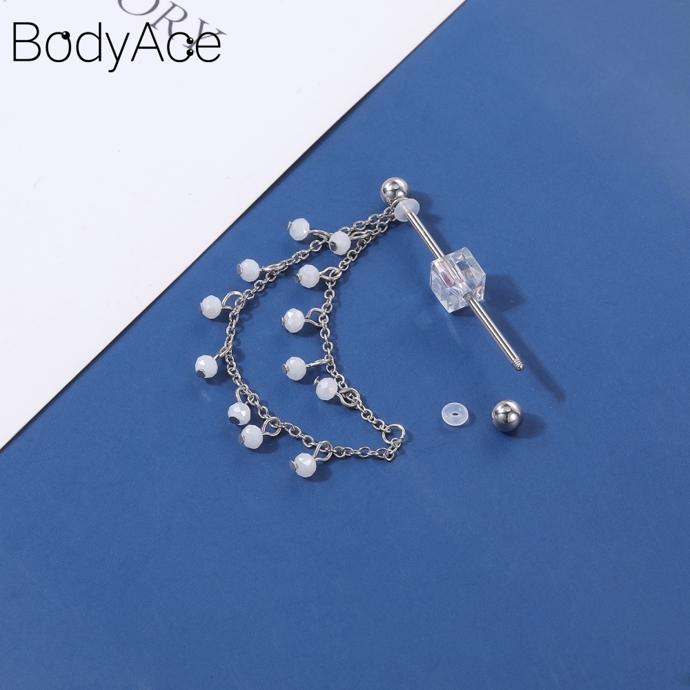1 Khuyên Tai Kiểu Thanh Tạ Hình Ngôi Sao Công Nghiệp Bằng Thép Không Gỉ 14G