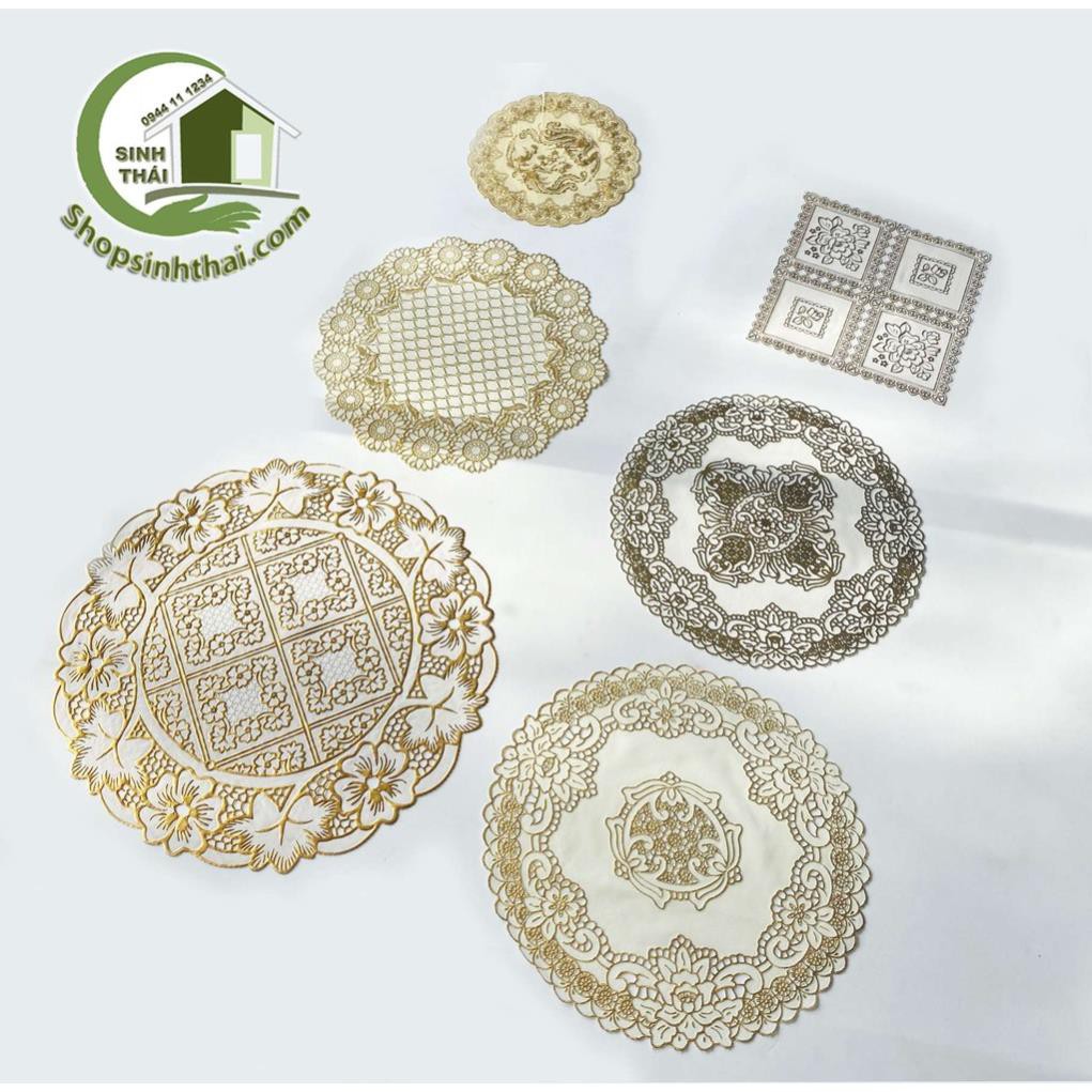 Tấm lót lọ bình hoa, bình bông, bình trà, lót ly, lót trang trí chén dĩa, bằng nhựa, có ren, hoa văn dập nổi