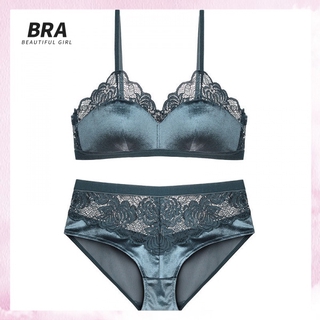 Lace Sexy Underwear Women Comfortable Thin Cotton Rimless Bra Set Retro Velvet Party Bra