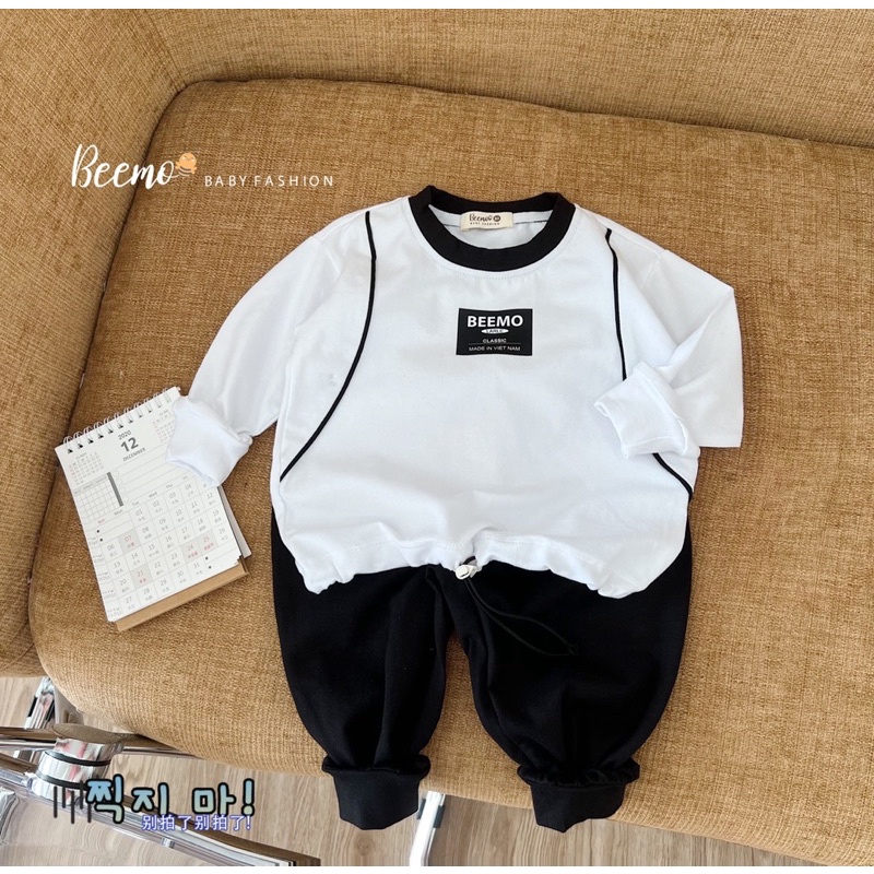 Bộ thun thể thao đen trắng bé trai