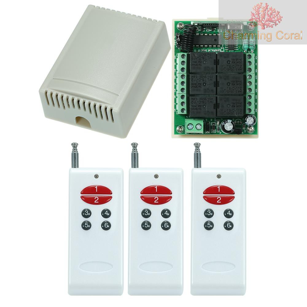 CTOY 433Mhz DC 12V 6CH Channel Universal 10A Relay Wireless RF Remote Control Switch Receiver Module and 3PCS 6 Key RF 433 Mhz Transmitter Fixed Code (2262 Chip) Remote Controls Smart Home Automation