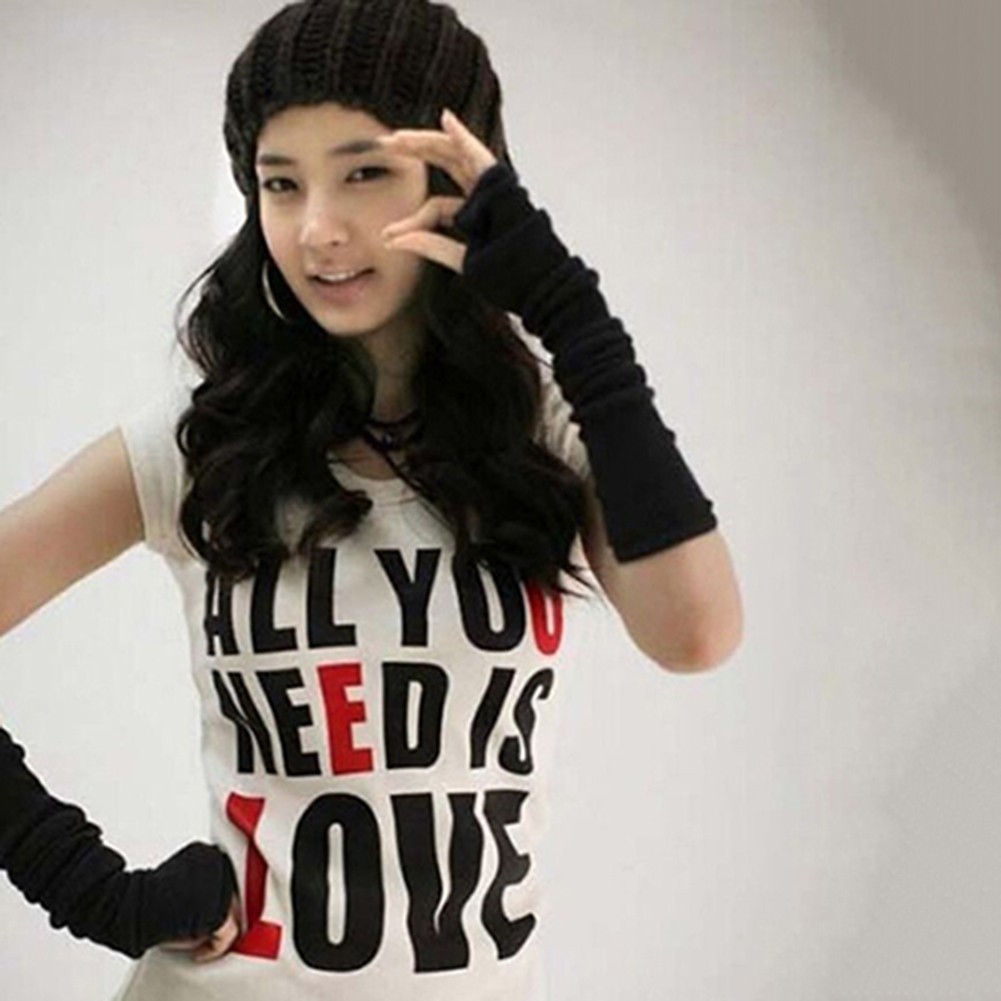 Găng tay dài hở ngón đan len thời trang giữ ấm cho mùa đông