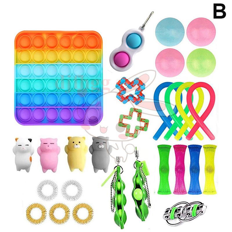 Set 26 đồ chơi fidget spinner pop it cầu vồng giảm căng thẳng