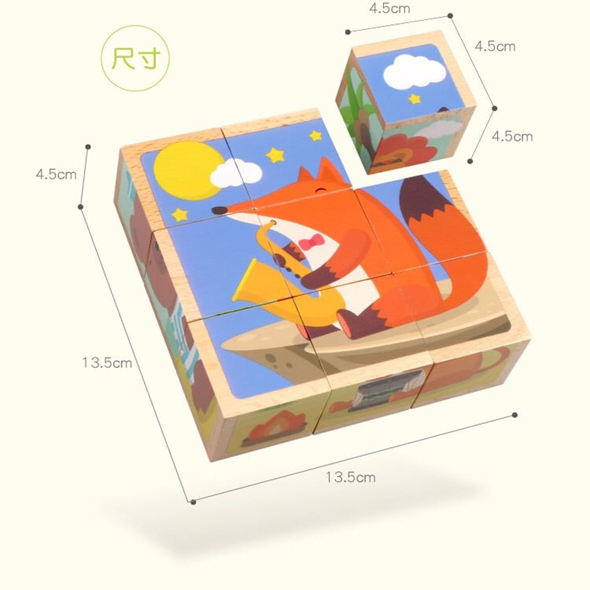 Đồ chơi Gỗ Ghép 9 Miếng Hình Khối 6 Mặt - xếp hình 3D Cho Bé