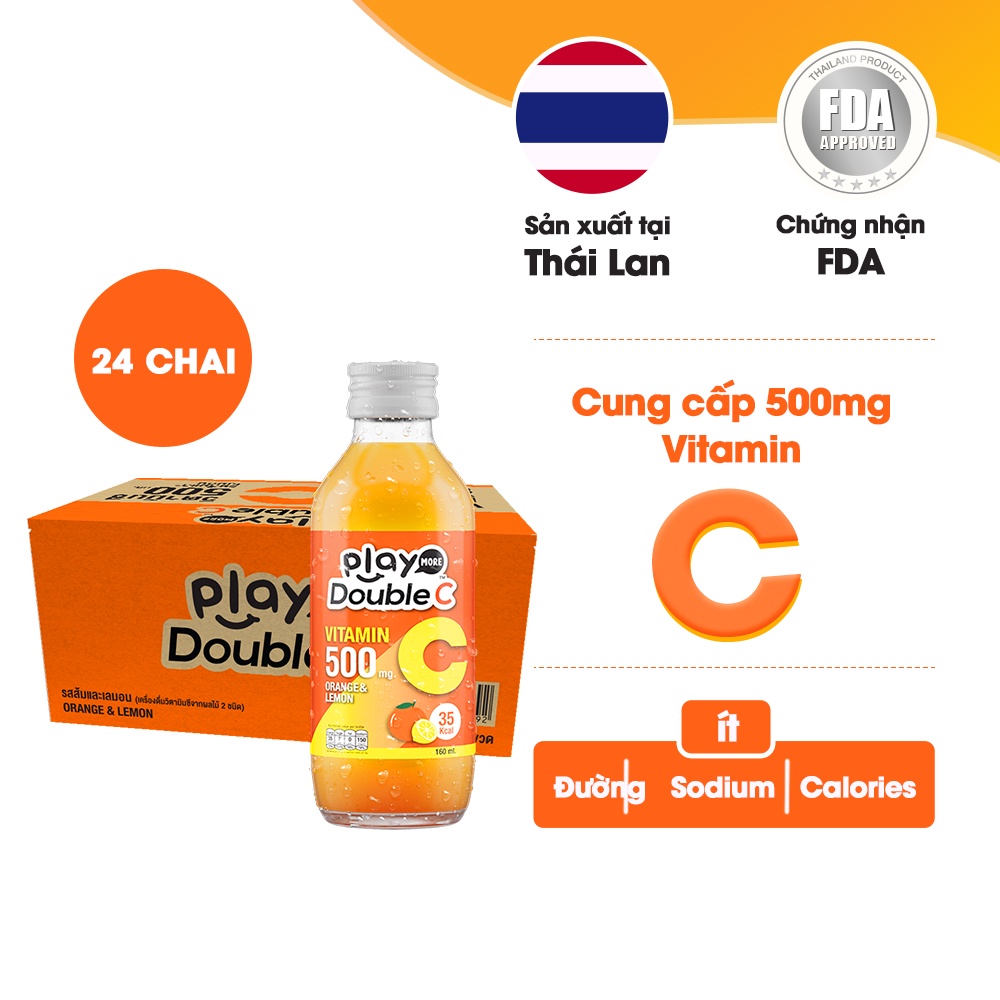 Thùng nước giải khát vị cam và chanh vàng Playmore Double C 160ml x 24 chai