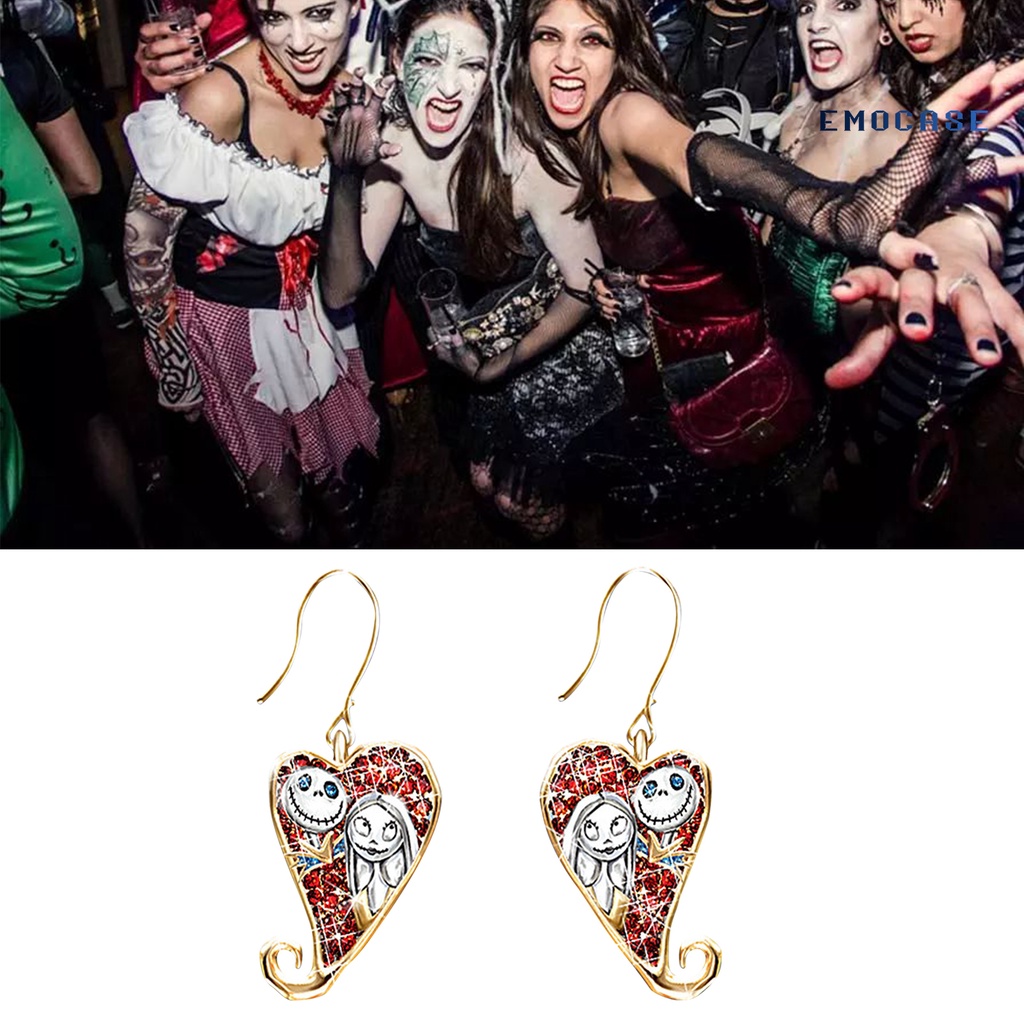 1 Đôi Bông Tai Hợp Kim Hình Trái Tim Phong Cách Halloween Thời Trang