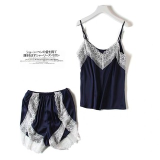 (Gom order) Bộ ngủ 2 dây lụa pha ren