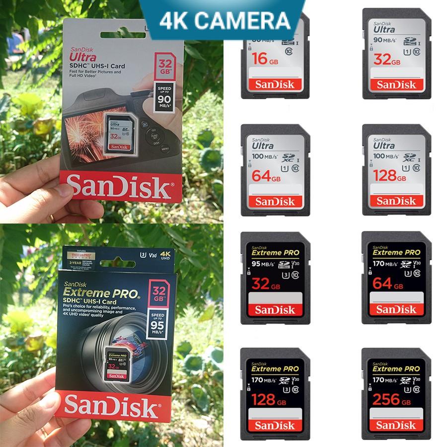 Thẻ nhớ SD Sandisk 16G 32G 64G Ultra Class 10 và Extreme Pro tốc độ cao 4K cho máy ảnh máy quay