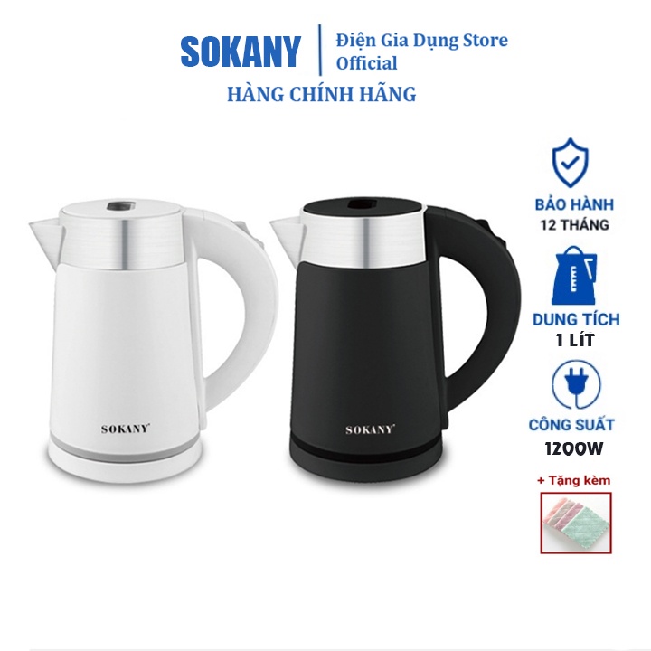 Ấm đun siêu tốc, bình đun nước pha sữa Sokany sk0808 dung tích 1L [BH 12 Tháng]