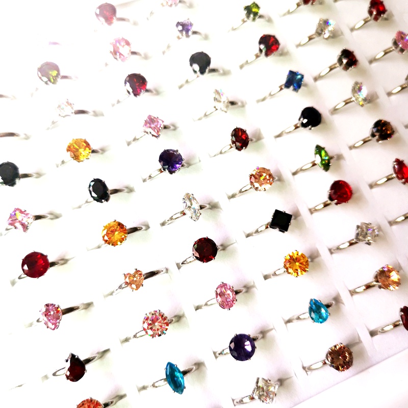 Bộ 50 Nhẫn Mạ Bạc Đính Đá Zircon Nhiều Màu Thời Trang
