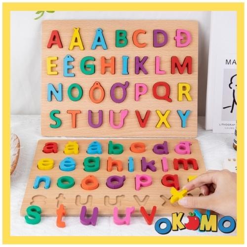 Bảng chữ cái tiếng việt, bảng chữ cái gỗ nổi chữ và số cho bé làm quen với chữ cái và số OKOMO