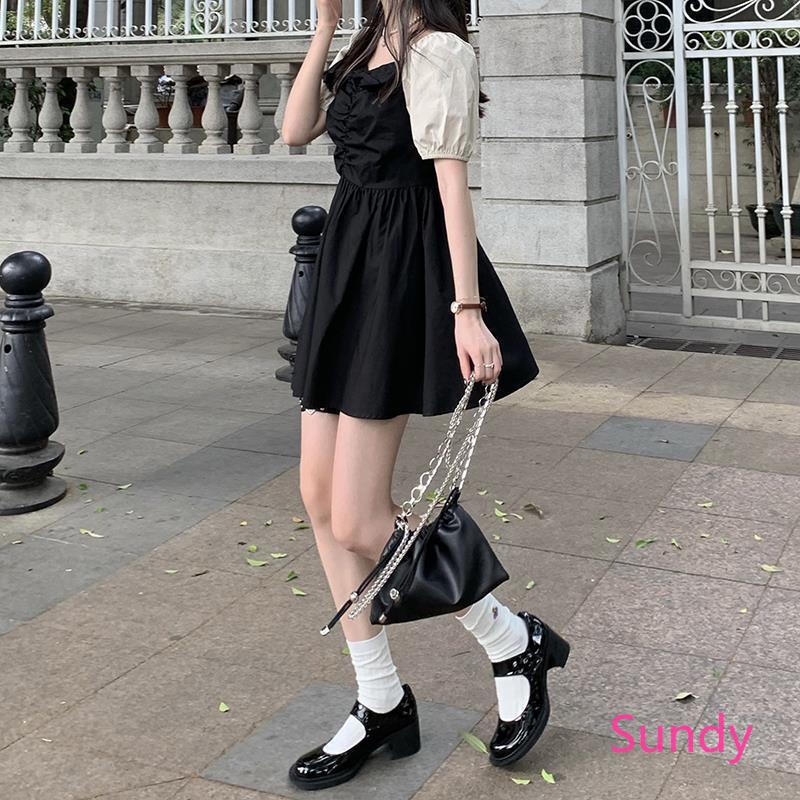 Đầm Tay Ngắn Phong Cách Retro Pháp Thời Trang Mùa Hè Cho Nữ