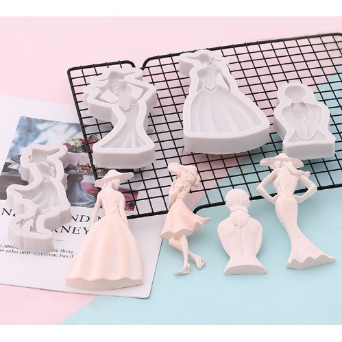 Khuôn slicon làm rau câu làm bánh mẫu cô gái váy dài