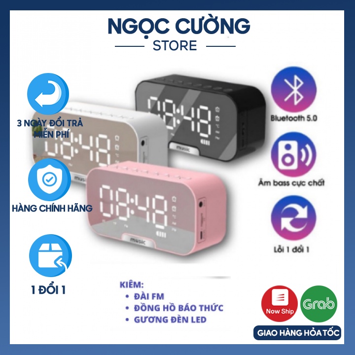 Loa Bluetooth Kiêm Đồng Hồ G10 Mặt Gương Hiển Thị Đèn Led - Đài FM - Đồng Hồ Báo Thức