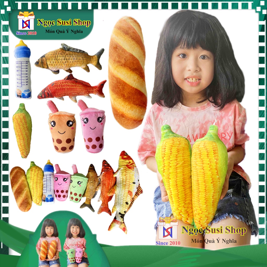 GẤU BÔNG GỐI ÔM BÌNH SỮA ,TRÀ SỮA , BÁNH MÌ , CÁ CHÉP 3D SIZE NHÍ SIÊU MỊN - THÚ BÔNG CHO BÉ