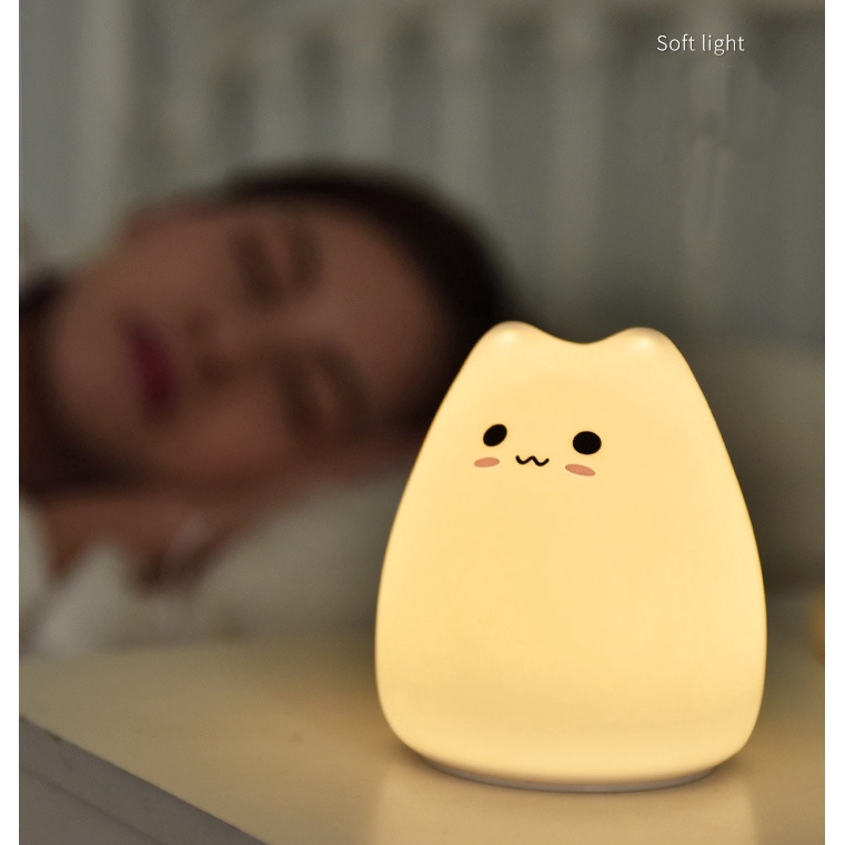 Kids Soft LED Night Light Silicone Cute Cat Carton Nursery Night Lights with Warm Lighting and 7-Color Breathing Modes