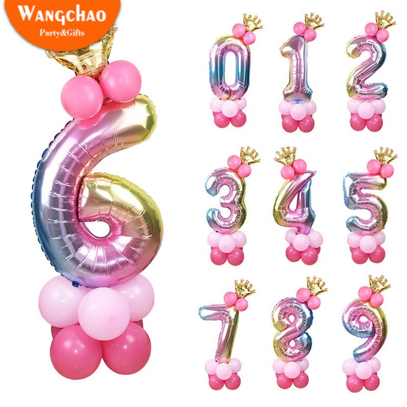 32 Inch Birthday Balloons Rainbow Number Foil Balloons Kids 1st Birthday Party Decorations Balloons Baby Shower Kids Favors Decoration