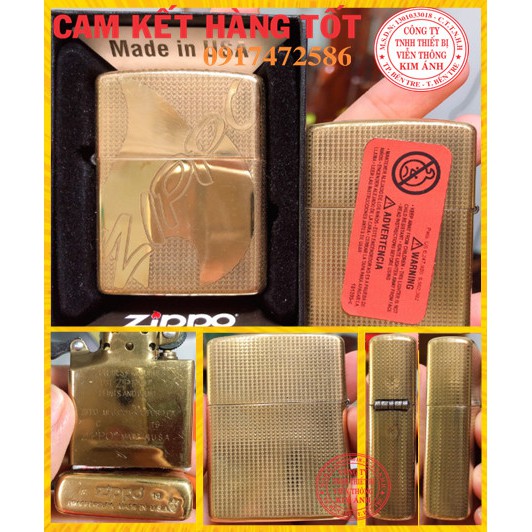 Ziippo Armor Vỏ dầy khắc chìm mẫu Ziippo và ngọn lửa - Màu Vàng